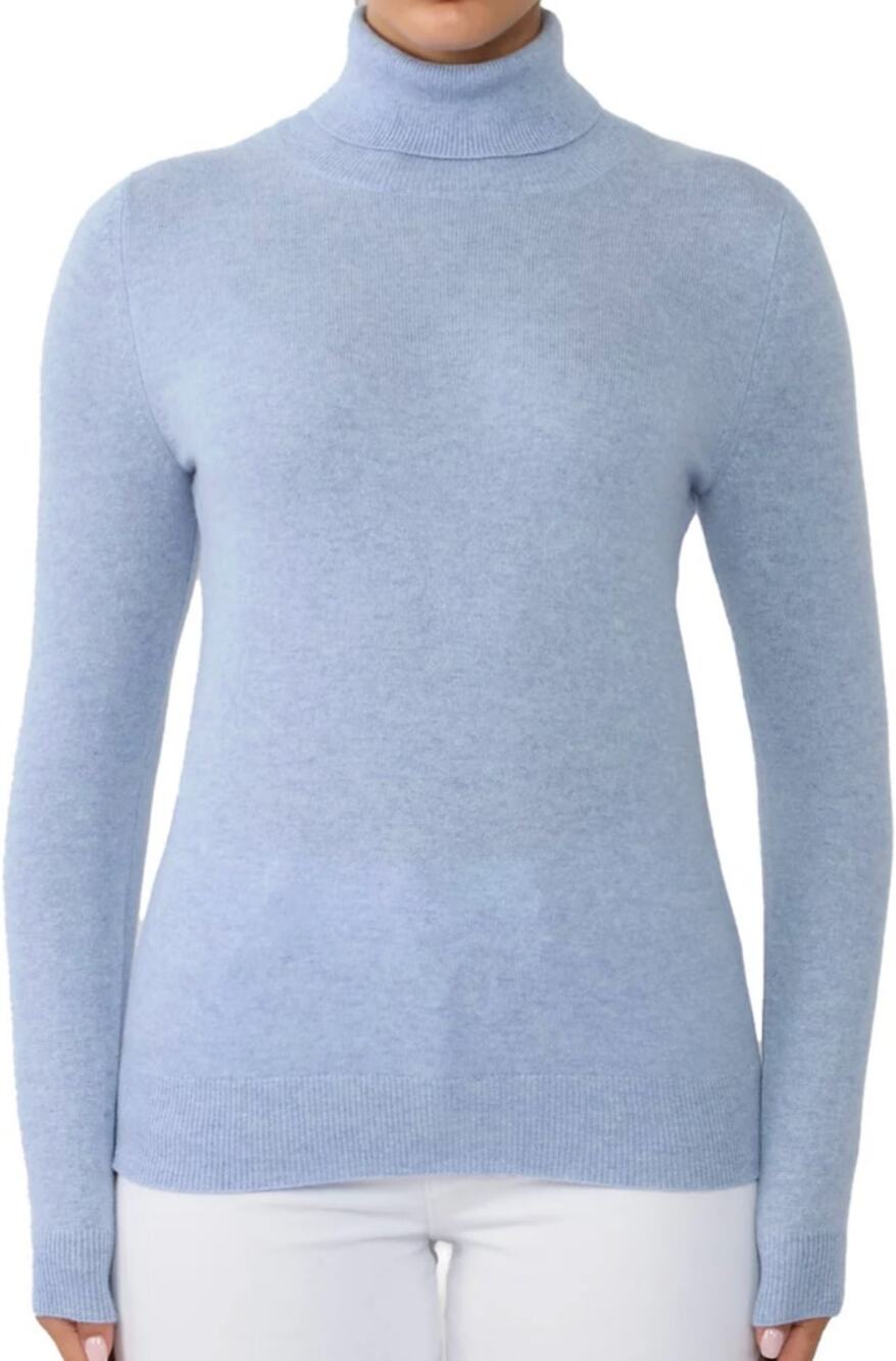 Jennie Liu Turtleneck 100% Cashmere Turtleneck Sweater Knit Sky Blue Medium
